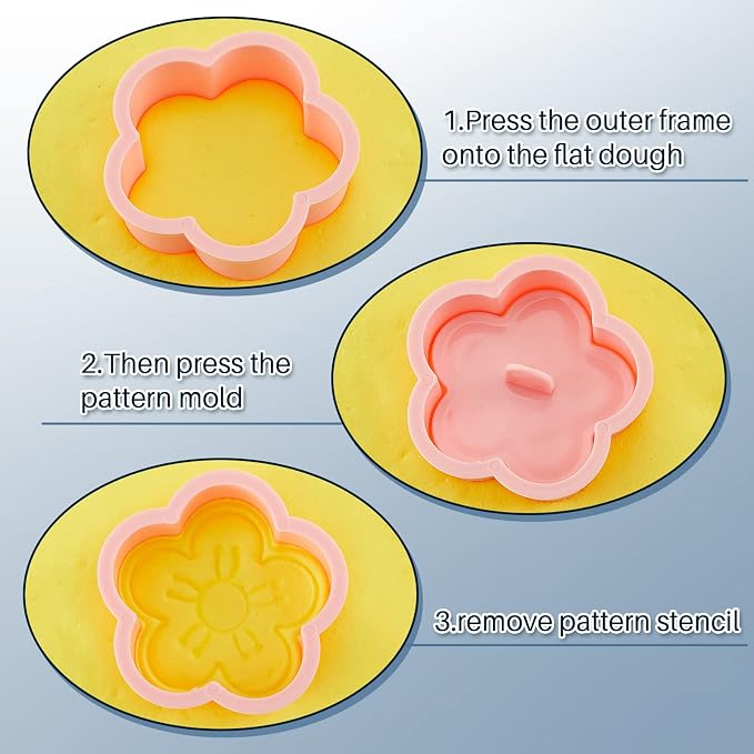 Vesici 8 Pcs Small Flower Cookie Cutter Set 2 Inches with Plunger Stamp 3D Lotus Rose Daisy Sunflower Cookie Stamps for Wedding Bridal Shower Graduation Summer Party Decorating Baking Supplies