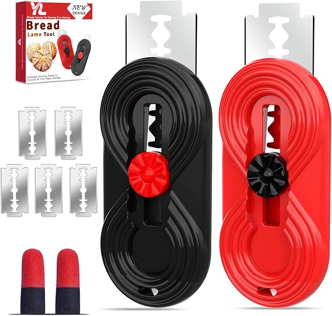 2PCS Sourdough Lame, Upgraded Magnetic Bread Lame with Retractable Anti-Slip Handle, Dough Scoring Tool & Bread Scoring Knife for Sourdough Baking, Includes 5 Razor Blades & 2 Finger