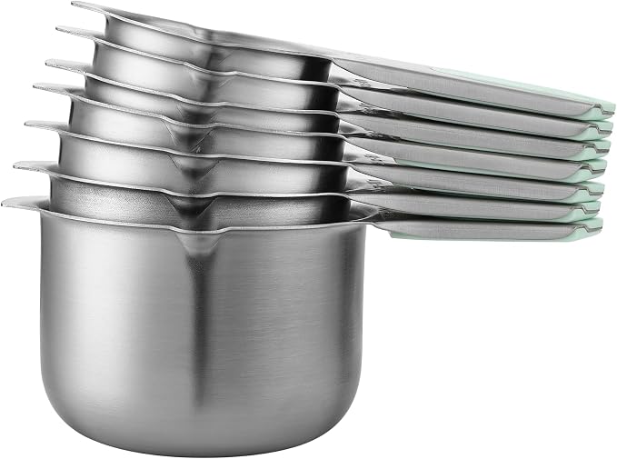 Spring Chef Magnetic Stainless Steel Measuring Cups, Patented, Kitchen Tools with Easy to Read Markings for Measuring Dry or Liquid Ingredients, Set of 7, Mint