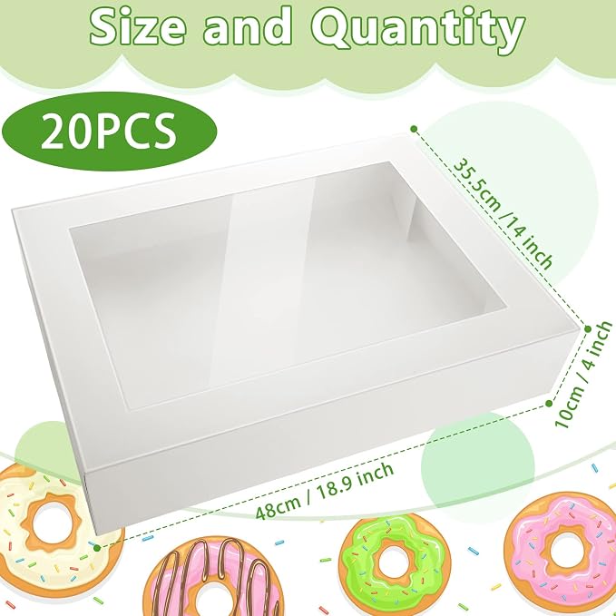 Gersoniel 19x14x4 Inch Half Sheet Cake Boxes Large Rectangle Bakery Boxes with Window Cardboard Treat Packaging Bakery Take out Containers for Pastry Baking Donuts Cupcake Pie(White,10 Pack)