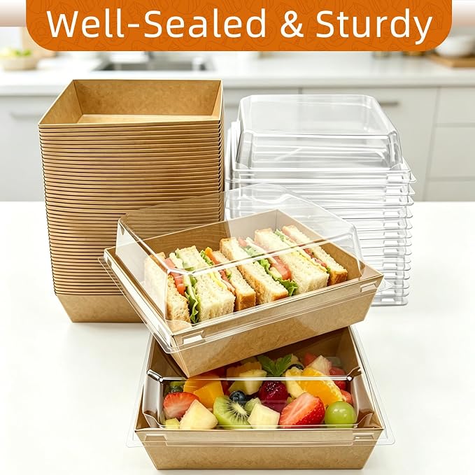 Nexboraque 100 Pack Small Charcuterie Boxes with Clear Lids, 5 Inch Disposable Square Paper Bakery Dessert Sandwich Box Mini to Go Food Containers for Cookie, Sushi, Cake Slice, Muffins