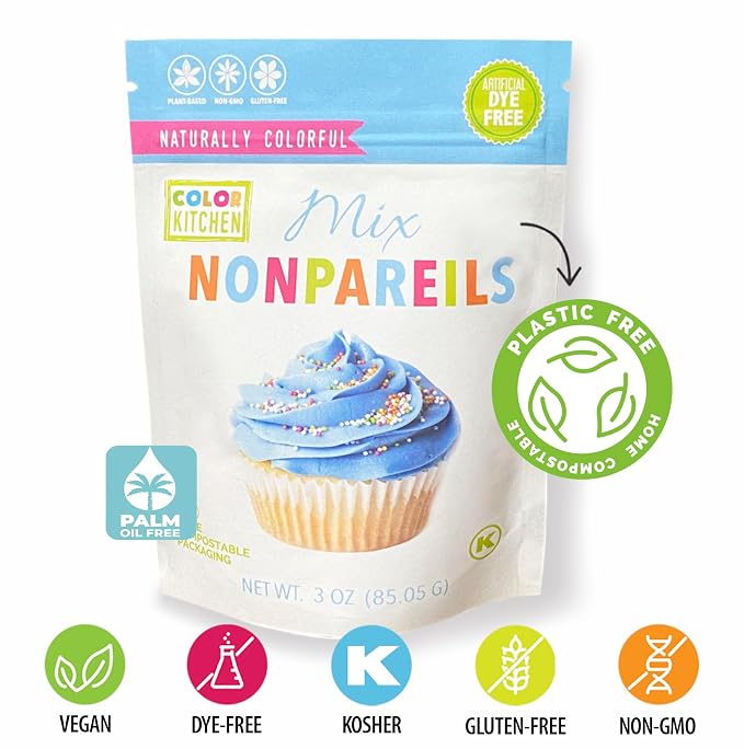 Color Kitchen Rainbow Nonpareils Sprinkles And Dot Sprinkles For Cake Decorating, Dot Cake Sprinkles For Cookies, Cupcakes, Ice Cream And Desserts - 3 Oz (2 Pack)