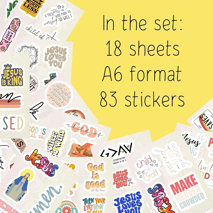 100Pcs Jesus Stickers - God, Christian Stickers for Water Bottle and Laptop - Faith and Religious Gifts, Waterproof Vinyl Decals