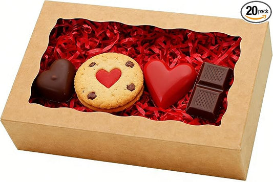 20pcs Cookie Boxes with Window 8x5x2 Inches Bakery Boxes Treat Box Dessert Box for Macaron Truffle Chocolate Covered Strawberries - Brown