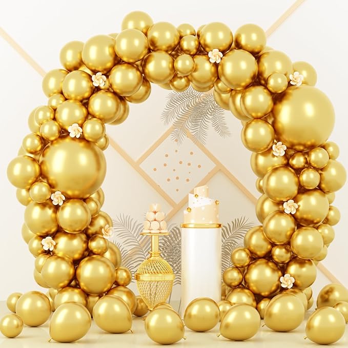 Voircoloria 90pack Metallic Gold Balloons Different Size 18/12/10/5 Inch Chrome Gold Balloon Garland Arch Kit for Wedding, New Year, Birthday, Graduation, Bridal Shower, Baby Shower Decorations