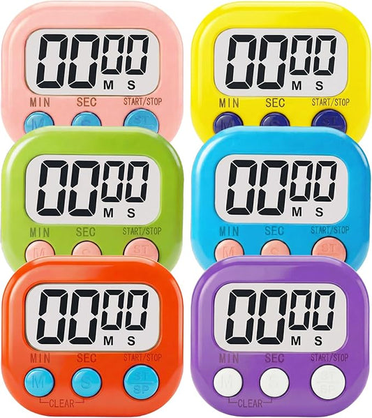 Digital Timer for Classroom Teachers Students, Magnetic Kitchen Countdown Timer, Easy Timers for Kids Homework Study Cooking Gym Game, 6 Pcs
