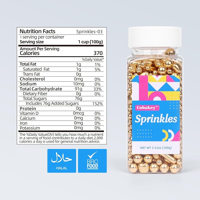 Gold Sprinkles for Cake Decorating 3.5 Ounces, Edible Gold White Silver Sprinkles for Cupcake Topper, Cookiess, Perfect for Wedding, New Year’S Eve Party (Gold Pearl)