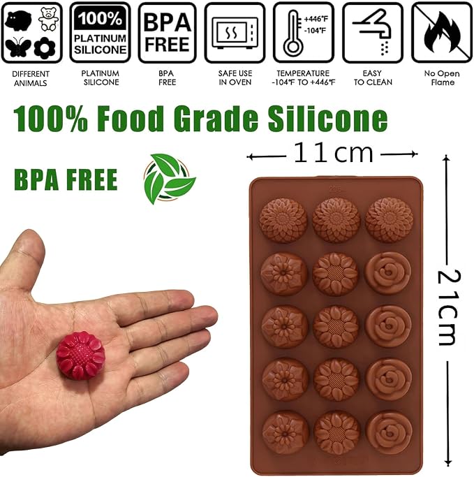 4 Pack:Chocolate Molds Silicone,Flowers Silicone Molds,Cake Chocolate Mold, Wedding Cake Decorating Tools,Fondant Sugarcraft Cake Molds.Non-Stick and Food Grade Silicone Molds for Chocolate Candies.