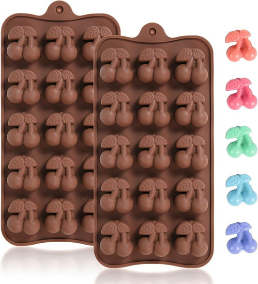 Mini Cherry Chocolate Molds, 2 Pcs Silicone Molds with Cherry Shape for Making Chocolate/Candy/Gummy/Jelly, Food Grade Candy Mold with 15 Cavities Mini Cherries for Fruit Snacks