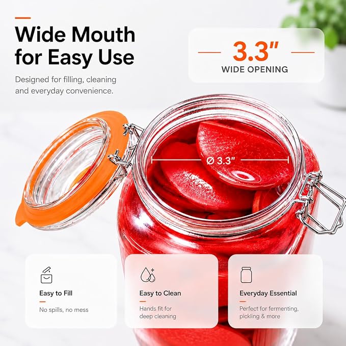Fermentation Jars, 2L Fermenting Kit With Glass Weights, 2-Pack | Wide-Mouth 2L Glass Jar With Self-Venting Airlock, Ideal For Sauerkraut, Kimchi, Pickles And Other Homemade Ferments