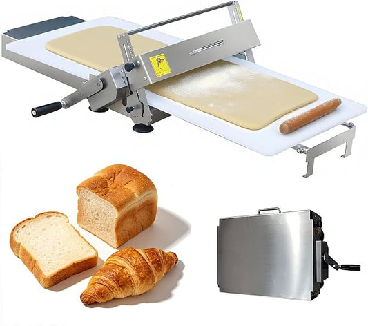 Manual Stainless Steel Dough Sheeter, Folding Dough Roller Machine with 0-27mm Thickness Adjustment, Sheeter Board Included, for Pizza, Croissant, Puff Pastry, Home & Commercial