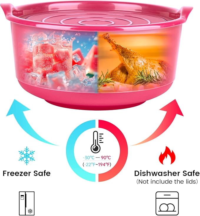 5PC Mixing Bowls Set with Lids | Ombre Pink BPA-Free Nesting Salad & Meal Prep Bowls for Mixing, Serving & Storage (0.74 QT - 4.65 QT) Dishwasher Safe (Lids Not Microwave-Safe)