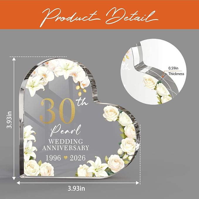 30th Wedding Anniversary Acrylic Cake Topper,30th Anniversary Decorations & Keepsake Gift for Couples(30th Anniversary)