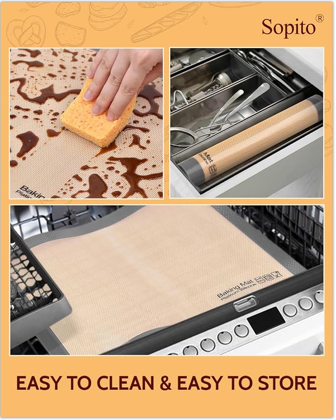 Silicone Baking Mat, Extra-Thick Platinum Silicone, Non-Stick Food Grade Baking Sheet Liners Set of 5, Reusable Dishwasher Safe, 2 Half Sheet + 2 Quarter Sheet + 1 Round 9", Sopito