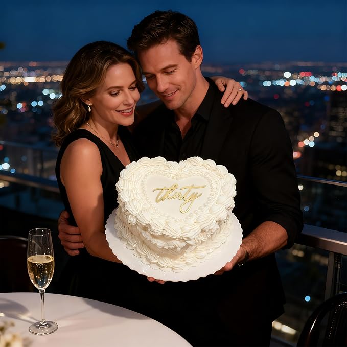 30th Birthday Cake Topper – Acrylic "Thirty" Cake Charm for Milestone Birthday, Dirty 30 Party Decorations for Him & Her (thirty golden)