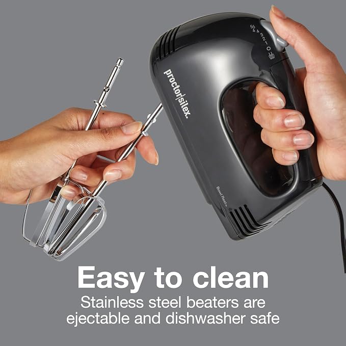 Proctor Silex Easy Mix 5-Speed Electric Hand Mixer with Bowl Rest, Compact and Lightweight, 100 Watts of Peak Power, Black (62507PS) (Pack of 4)