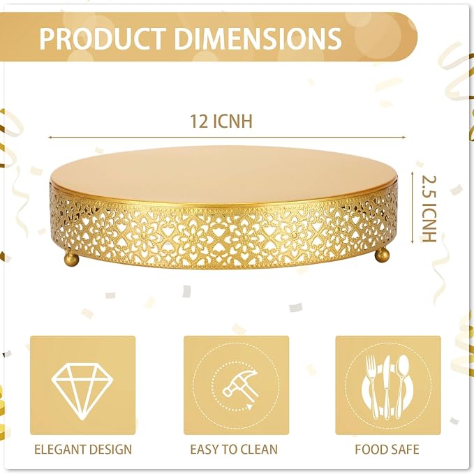 Wenqik Cake Stand 12 Inch Round Metal Cupcake Dessert Wedding Cake Stand Cookies Display Holder Fruit Serving Tray for Table Wedding Birthday Anniversary Party(Gold)