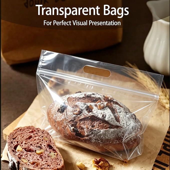 50 Pcs Clear Plastic Bread Bags for Homemade Bread, Resealable & Freezer Safe Bakery Bags Storage for Sourdough, Toast, Bagels, Muffins, Pastries (13‘’ x 10.6'' Clear)