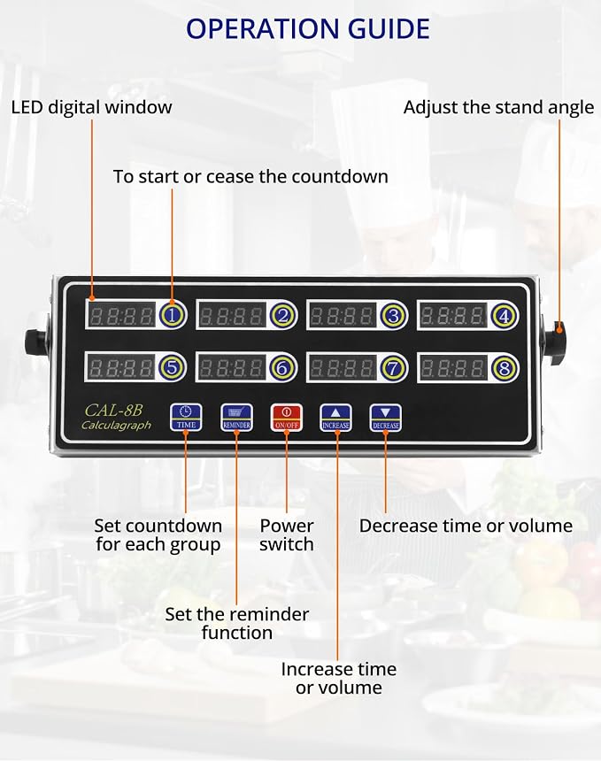 QWORK Digital Kitchen Timer - 8-Channel Multi-Timer with Waterproof Panel, Adjustable Volume