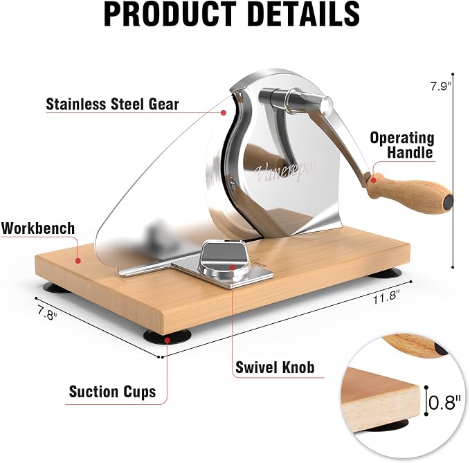 vanerepok Manual Bread Slicer for Homemade Sourdough Bread Versatile Hand Crank Bread Slicer for Sourdough Crusty Bread Etc Stainless Steel Slicers Adjustable Width for Homemade & Commercial Use