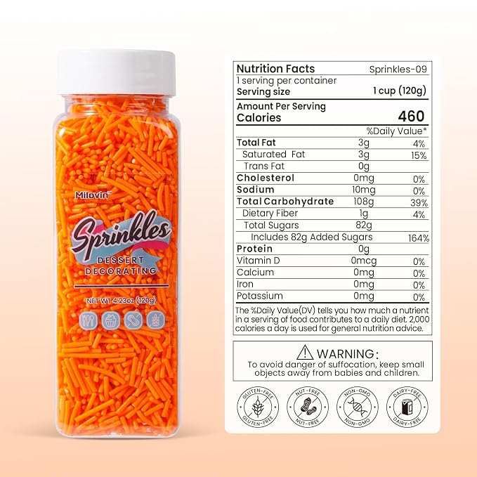 Edible Orange Sprinkles, Jimmies Sprinkle, Orange Sprinkles for Cupcakes, Cakes, Cookies, Macarons, Ice Cream, Perfect for Halloween, Fall, Thanksgiving Day(120g/4.23oz)
