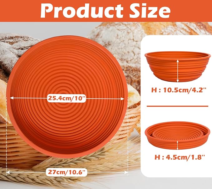 Webake 10" Large Round Silicone Bread Proofing Basket, Collapsible Silicone Banneton Basket for Sourdough Bread Baking, BPA-Free