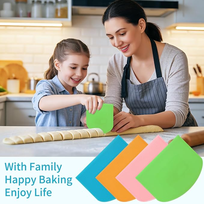 4 Pcs Flexible Dough Scraper,Sourdough Scraper,Pastry Cutter for Sourdough, Multifunctional Kitchen Scraper Tool, Baking, Bread Dough Cutter, Cake Smoother for Icing(4 Colors)