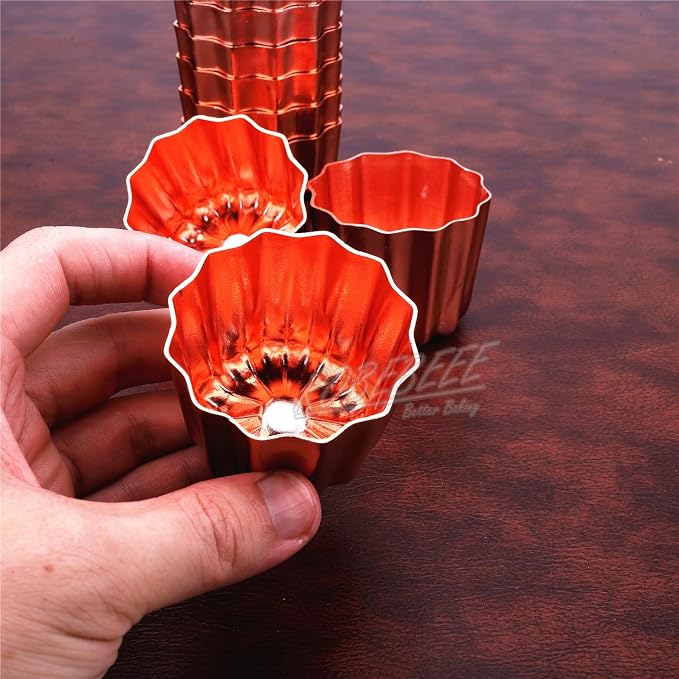 10pcs 2 Inch Fluted Side Flower Cup Shape Nonstick Golden Aluminium Canele Molds Tart Maker Jelly Cheese Holder Baking Tools