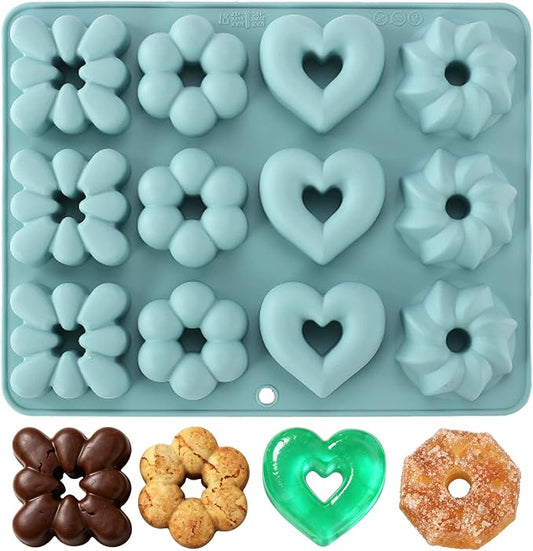 Donut Pan, 12 Cavity Silicone Donut Baking Pan, Non-Stick Silicone Doughnut Pan Food Grade Cake Mold for Jello, Cupcake, Doughnut Donut, Cornbread, Brownie