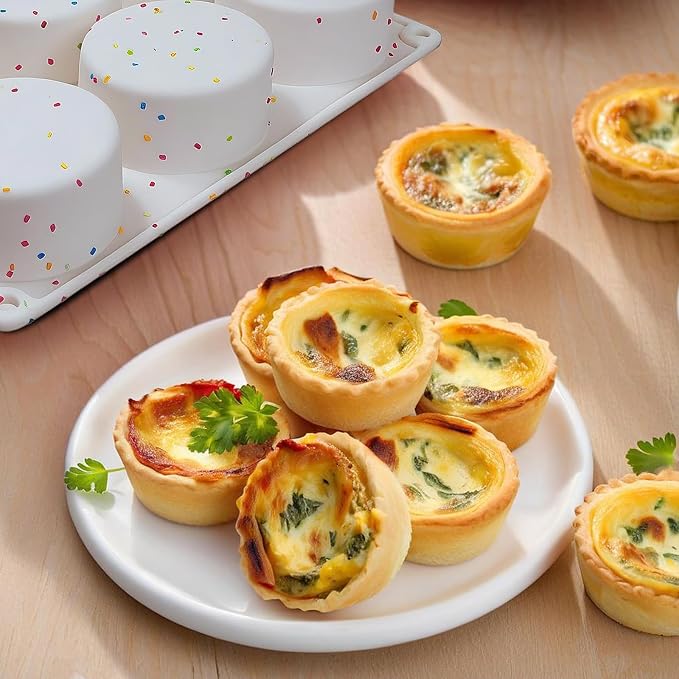 Silicone Egg Bite Molds, 2 Pack Silicone Egg Molds Frittata Pan, Deep 3 Inch Dash Egg Cups Sous Vide Egg Mold Round Rolls Molds for Egg Breakfast Sandwiches Omelets Dinner Rolls Baking - White