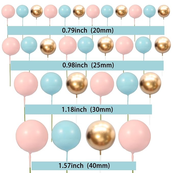 Gyufise 30Pcs Colorful Ball Cake Topper Mini Balloon Cupcake Topper DIY Foam Ball Gold Pink Blue Cake Insert Decoration for Wedding Anniversary Baby Shower Birthday Party Supplies
