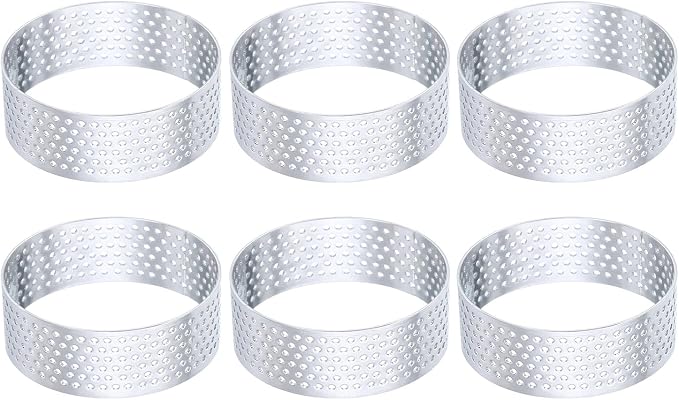 HARFINGTON 6Pcs Stainless Steel Tarts Rings 2.8" Perforated Metal Circle Baking Dessert Mousse Round Cake Ring Non Stick for Home Kitchen Food Cheese Making Tool