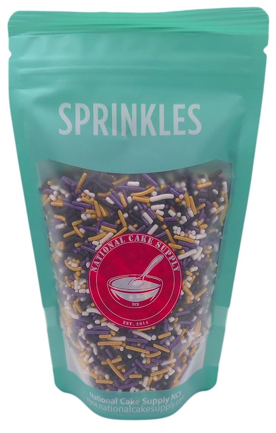 NCS Baltimore Game Day Black, Purple, Gold & White Jimmies Edible Sprinkles – Cupcake, Cake & Cookie Decorations, 7 oz