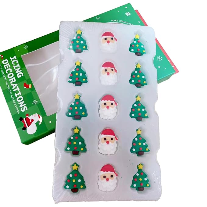Sentovac 15 Pcs Christmas Icing Decoration Edible Santa Claus Christmas Tree Mix Candy Dessert Sprinkles DIY For Cookie Cake Cupcake Topper Icing Frosting Decoration Supplies