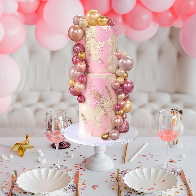 56 PCS Colorful Ball Shaped Cake Topper Pearl Balls Cupcake Cake Insert Topper for Birthday Party Wedding Decoration Supplies(Pink and Seven Colors Series)