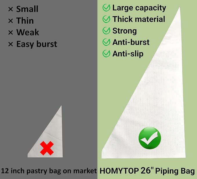 Extra Large Piping Bags 26 Inch - 50 Pack Disposable Pastry Bags - Thick Anti-Burst Pastry Icing Frosting Piping Bags For Decorating Cupcakes Cakes Cookies (Extra Large 26 Inch-50 Pack)