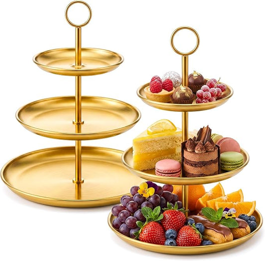 2 Pack Gold Cupcake Stand 3 Tier Stainless Steel Tiered Dessert Stand Display Tower for Wedding Birthday Party Baby Shower Festive Decor