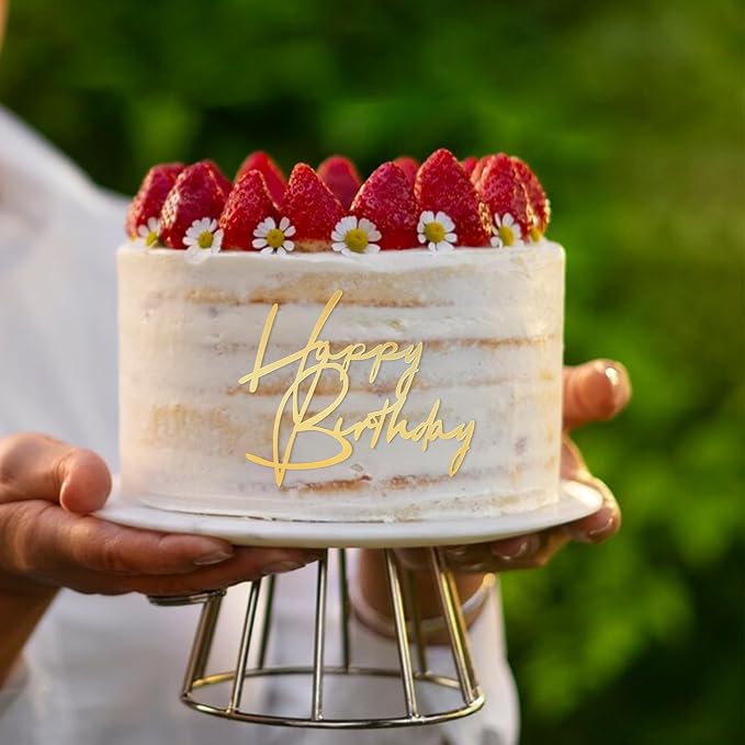 Lusofie 6 PCS Gold Happy Birthday Cake Toppers Mirror Side Cake Toppers | DIY Acrylic Glitter Cake Inserts ，Birthday Party Event Side Cupcake Cake Decorations，Happy Birthday Side Cake Topp