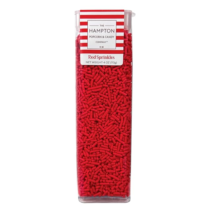 Bright Red Sprinkles Jimmies 4 oz, Sprinkles For Cake Decorating, Baking, Ice Cream & More, The Hampton Candy Company