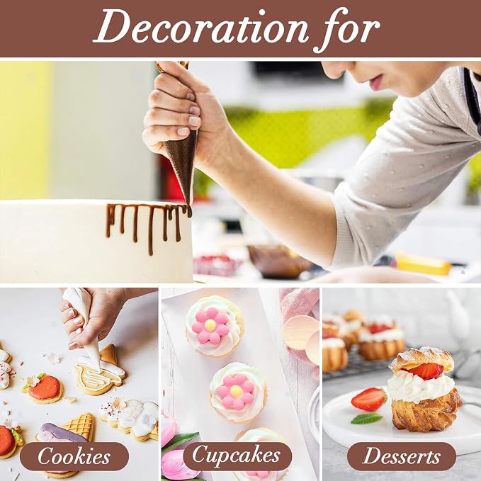 MAQIHAN 12Inch Piping Bags Disposable - 100 Pastry Bags Tipless Icing Frosting Bags Mangas Pasteleras Cake Cupcake Cookie Candy Chocolate Strawberry Decorating Baking Supplies Essentials Home Bakery