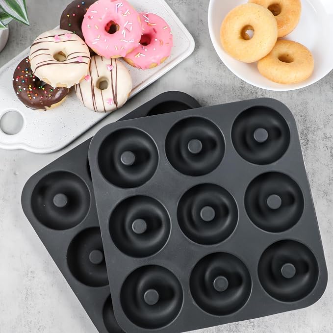 Webake 2 Packs Platinum Silicone Donut Pans for Baking, 3.2 Inch Non-Stick Donut Molds, 9-Cavity Donut Pans Bagel Molds, Food-Grade BPA Free & Dishwasher Safe