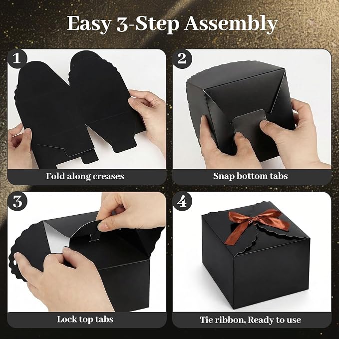 VGOODALL 10PCS Gift Candy Boxes, Black Treat Box with Ribbon Paper Candy Boxes for Wedding Cookie Chocolates Small Gifts