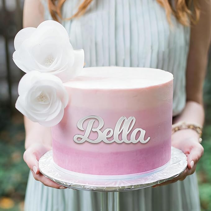 Personalized Cake Topper for Birthday Wedding with Any Text Numbers Mirror Acrylic Cake Toppers Cake Decoration for Birthday Anniversary Baby Shower Graduation (Design 4)