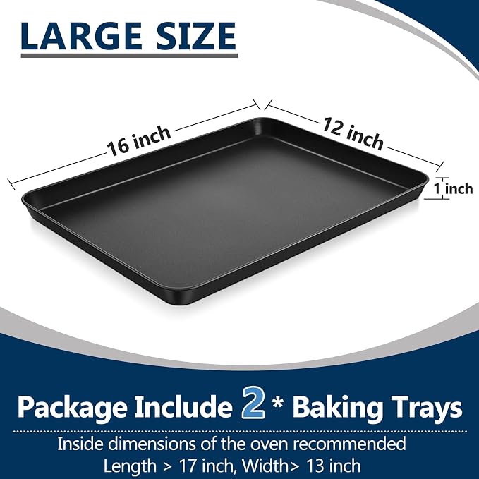 P&P CHEF 16 Inch Baking Cookie Sheet Pan, Carbon Steel Oven Tray, Non Stick Bakeware for Cooking Baking Bread Meat Vegetables, Sturdy & Healthy, Easy Clean, 2Pcs
