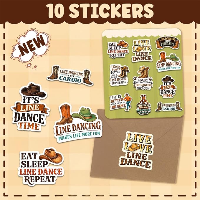 10pcs Line Dance Sticker Pack – Fun Quotes, Dancing Designs, and Line Dance Humor – Perfect for Line Dance Lovers and Enthusiasts