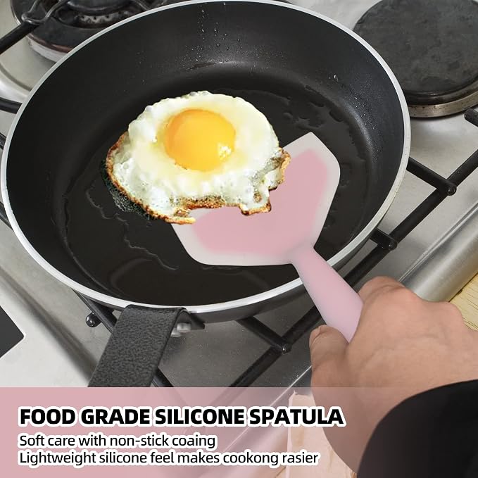 2 Pack Silicone Pancakes Spatula,Wide Pancakes Spatula Turner for Eggs Fish Pizza and Steak Shovel Omelette Spatulas for Nonstick Cookware,Heat Resistant Kitchen Flipper Spatulas for Cooking (GP)
