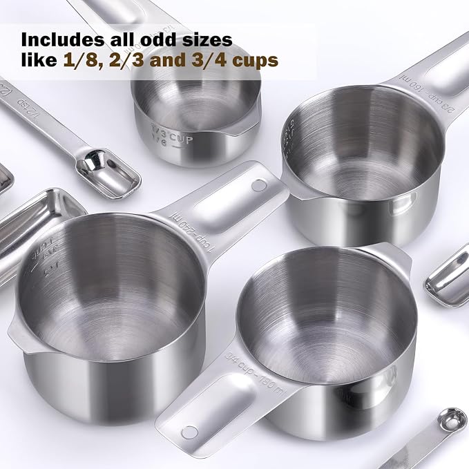 20PCS Measuring Cups and Spoons Set, Stainless Steel Stackable Nesting Measuring Set with Leveler for Baking, Cooking, Dry & Liquid Ingredients