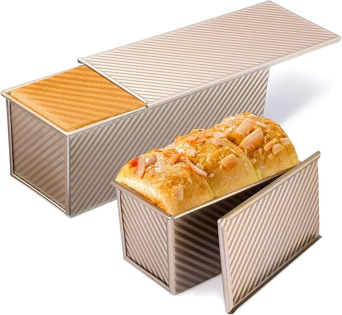 AXIM Pullman Loaf Pans with Lids – 2.2 LB & 1 LB Dough Capacity,Carbon Steel Bread Tins,Loaf Tin for Baking Homemade Sandwich and Sourdough Bread