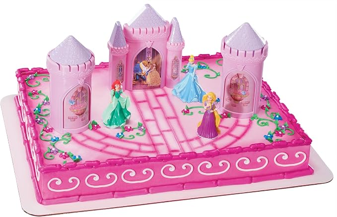 DecoSet® Disney Princess Happily Ever After Birthday Cake Topper, 6-Piece Cake Decorations, Includes Castle with Moveable Turrets, Cinderella, Ariel and Rapunzel Figurines