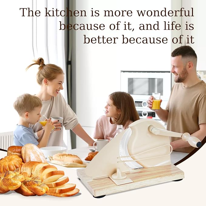 Upgraded Manual Bread Slicer for Homemade Sourdough Bread with Measurement Marks, Adjustable 0"-0.8" Thickness Hand Crank Bread Slicer with Suction Cup for Even Slicing,Kitchen and Commercial, White